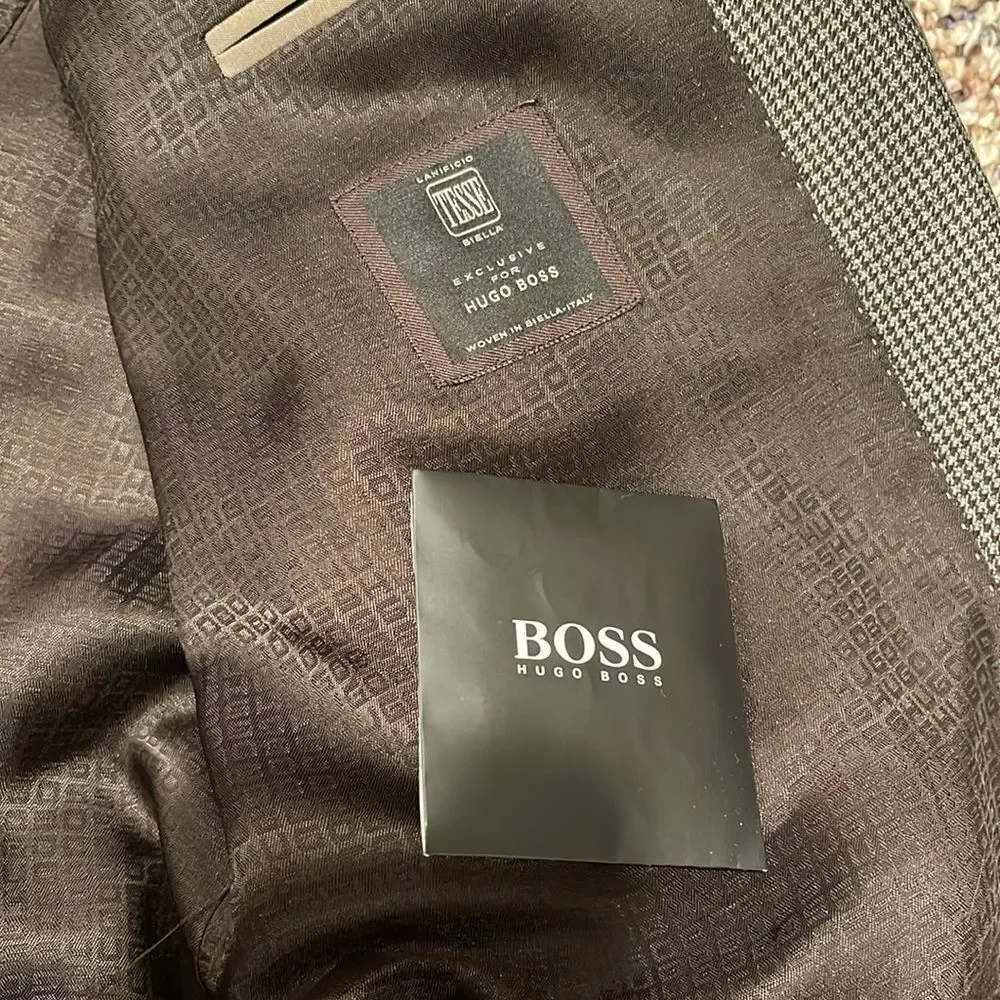 Hugo Boss Mens Brown Small Houndstooth Blazer size 46L